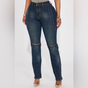 FASHION NOVA IN THE RUNNING STRAIGHT LEG JEANS - DARK WASH SIZE 16 (NWT)
